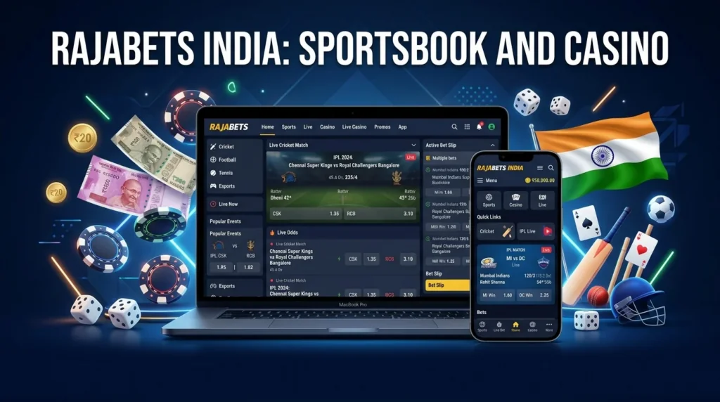 Rajabets India guide to online sports betting and casino gaming featuring popular sports markets, live games, slots, and more